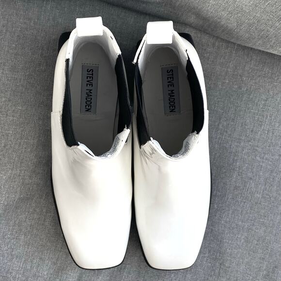 STEVE MADDEN Teaser Gloss White Wedge Heel Ankle Boot 8.5 M Chunky Mod Rave Y2K - Picture 7 of 11